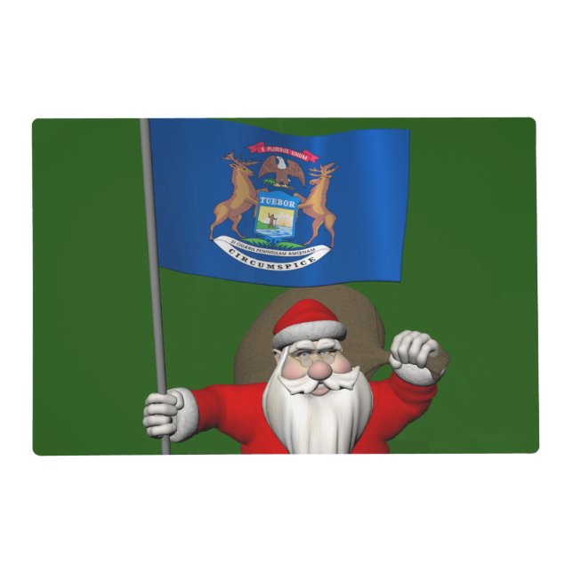 Santa Claus With Ensign Of Michigan Placemat (Front)