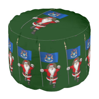 Santa Claus With Ensign Of Michigan Pouf