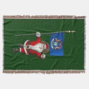 Santa Claus With Ensign Of Michigan Throw Blanket