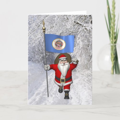 Santa Claus With Ensign Of Minnesota Holiday Card