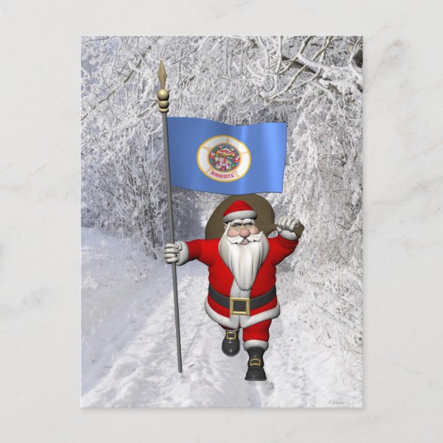 Santa Claus With Ensign Of Minnesota Holiday Postcard (Front)