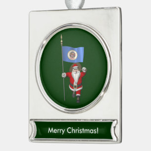 Santa Claus With Ensign Of Minnesota Silver Plated Banner Ornament