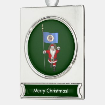 Santa Claus With Ensign Of Minnesota Silver Plated Banner Ornament by santa_claus_usa at Zazzle