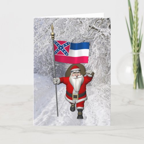 Santa Claus With Ensign Of Mississippi Holiday Card