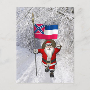 Santa Claus With Ensign Of Mississippi Holiday Postcard