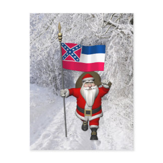Santa Claus With Ensign Of Mississippi Holiday Postcard