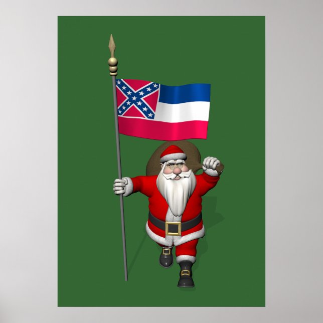 Santa Claus With Ensign Of Mississippi Poster (Front)