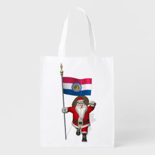 Santa Claus With Ensign Of Missouri Reusable Grocery Bag
