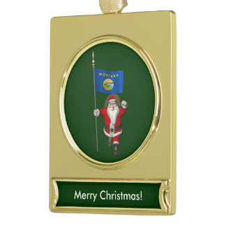 Santa Claus With Ensign Of Montana Gold Plated Banner Ornament