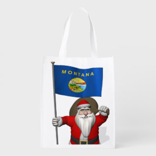 Santa Claus With Ensign Of Montana Grocery Bag