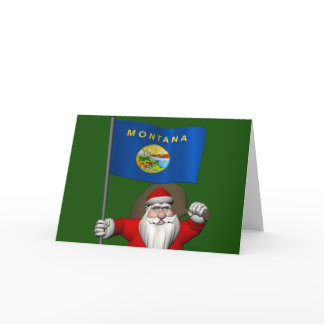 Santa Claus With Ensign Of Montana Holiday Card