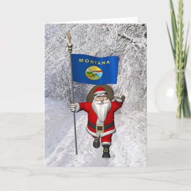 Santa Claus With Ensign Of Montana Holiday Card (Front)