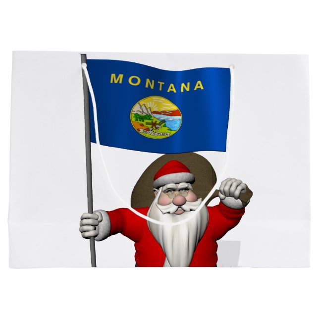 Santa Claus With Ensign Of Montana Large Gift Bag (Back)