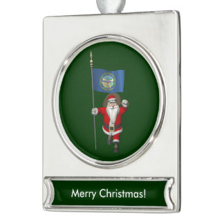 Santa Claus With Ensign Of Nebraska Silver Plated Banner Ornament