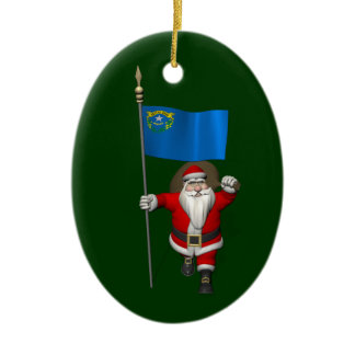 Santa Claus With Ensign Of Nevada Ceramic Ornament