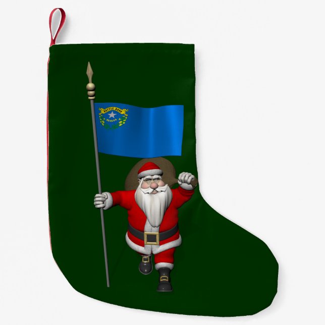 Santa Claus With Ensign Of Nevada Small Christmas Stocking (Front)