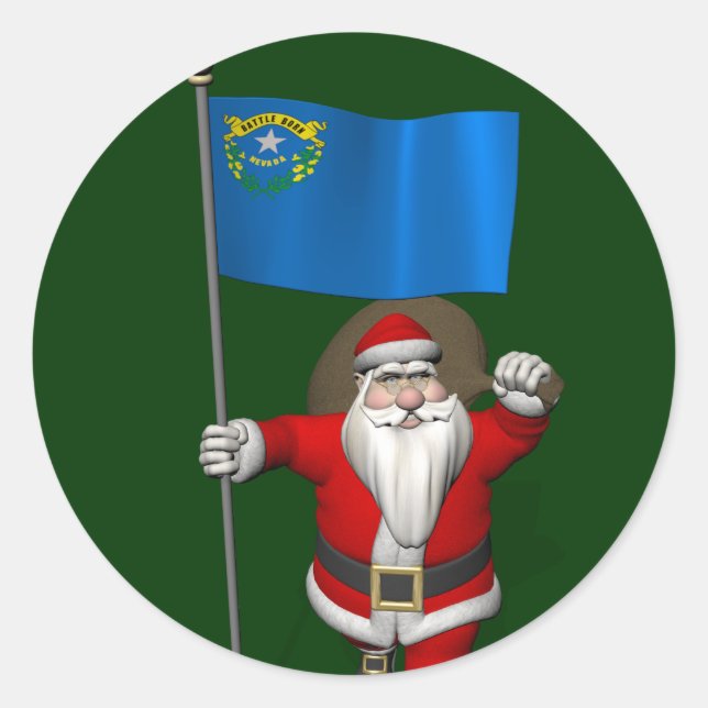 Santa Claus With Ensign Of Nevada Sticker (Front)