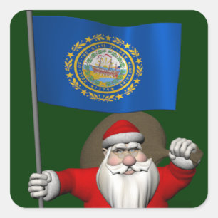 Santa Claus With Ensign Of New Hampshire Square Sticker