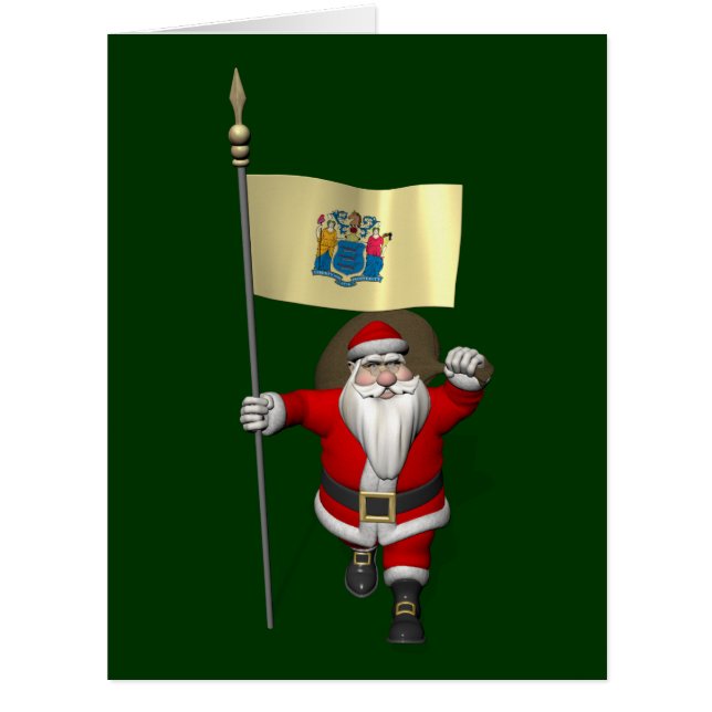Santa Claus With Ensign Of New Jersey Cards (Front)