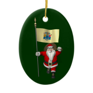 Santa Claus With Ensign Of New Jersey Ceramic Ornament
