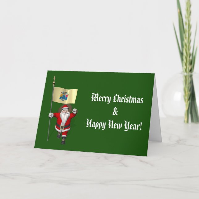 Santa Claus With Ensign Of New Jersey Holiday Card (Front)