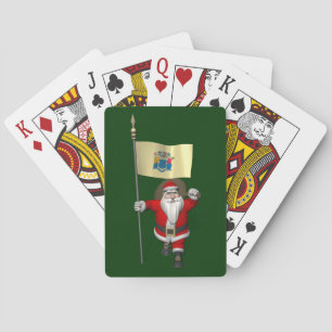 Santa Claus With Ensign Of New Jersey Poker Cards