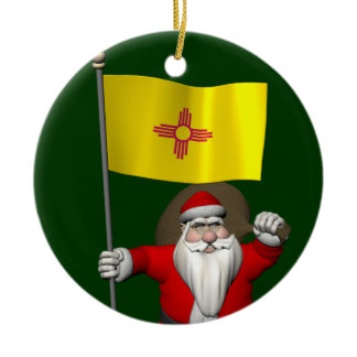 Santa Claus With Ensign Of New Mexico Ceramic Ornament