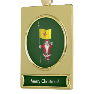 Santa Claus With Ensign Of New Mexico Gold Plated Banner Ornament