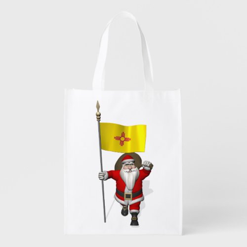 Santa Claus With Ensign Of New Mexico Reusable Grocery Bag