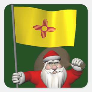 Santa Claus With Ensign Of New Mexico Square Sticker