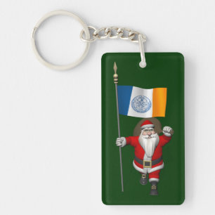 Santa Claus With Ensign Of New York City Keychain