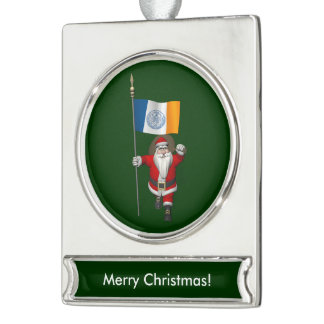 Santa Claus With Ensign Of New York City Silver Plated Banner Ornament