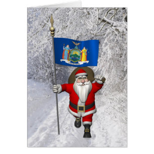 Santa Claus With Ensign Of New York US State Cards