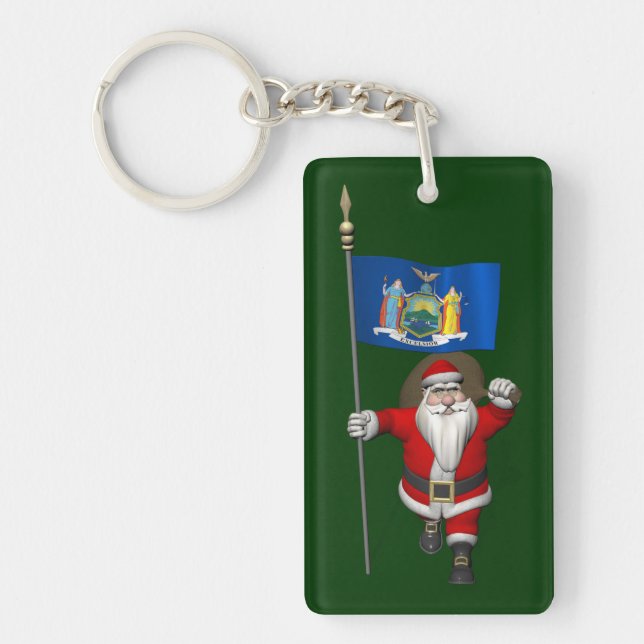 Santa Claus With Ensign Of New York US State Keychain (Front)