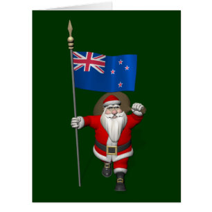 Santa Claus With Ensign Of New Zealand Cards