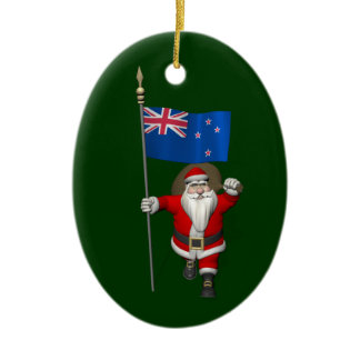 Santa Claus With Ensign Of New Zealand Ceramic Ornament