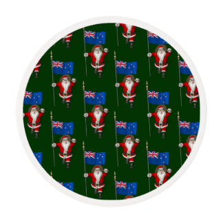 Santa Claus With Ensign Of New Zealand Edible Frosting Rounds