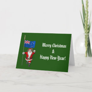 Santa Claus With Ensign Of New Zealand Holiday Card