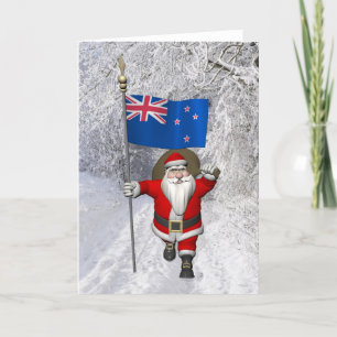 Santa Claus With Ensign Of New Zealand Holiday Card