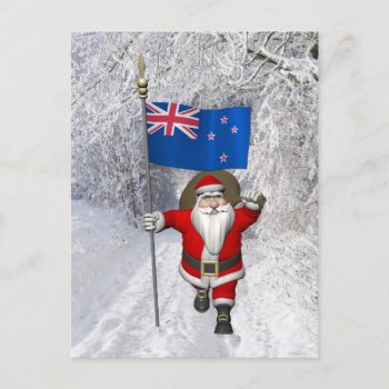 Santa Claus With Ensign Of New Zealand Holiday Postcard by santa_world_flags at Zazzle