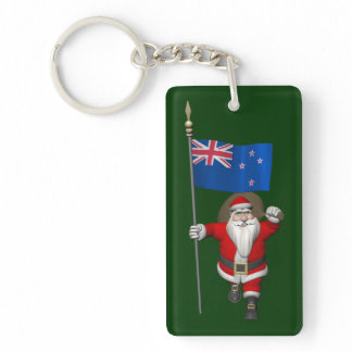 Santa Claus With Ensign Of New Zealand Keychain