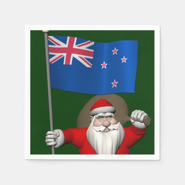 Santa Claus With Ensign Of New Zealand Napkins (Front)