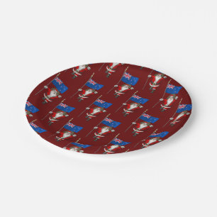 Santa Claus With Ensign Of New Zealand Paper Plates