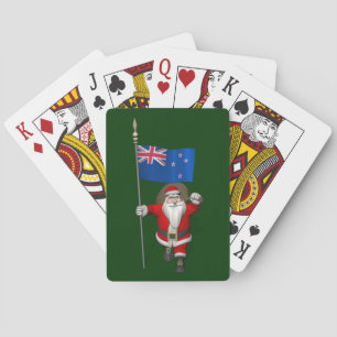 Santa Claus With Ensign Of New Zealand Poker Cards