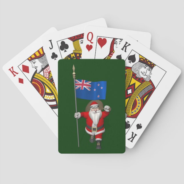 Santa Claus With Ensign Of New Zealand Poker Cards (Back)