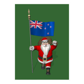 Santa Claus With Ensign Of New Zealand Poster