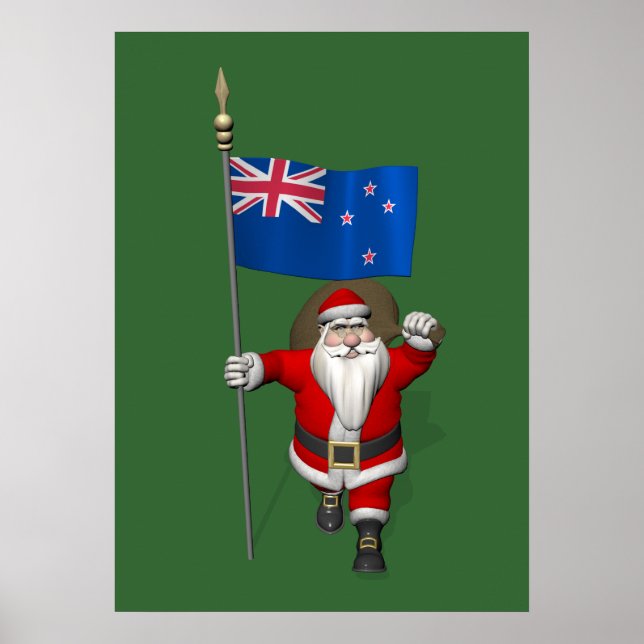 Santa Claus With Ensign Of New Zealand Poster (Front)