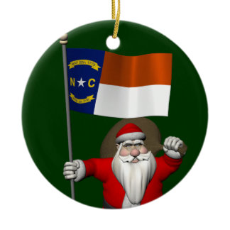 Santa Claus With Ensign Of North Carolina Ceramic Ornament