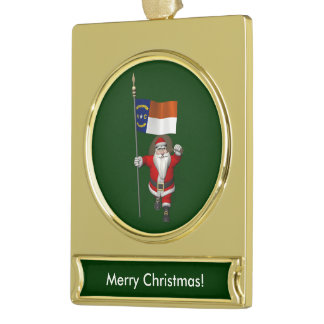 Santa Claus With Ensign Of North Carolina Gold Plated Banner Ornament