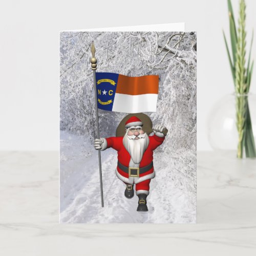 Santa Claus With Ensign Of North Carolina Holiday Card